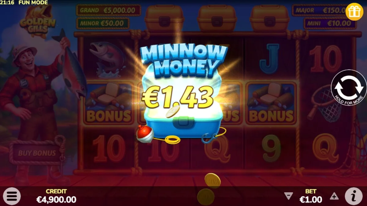 Pemandangan danau yang tenang dengan simbol-simbol memancing di slot Golden Gills